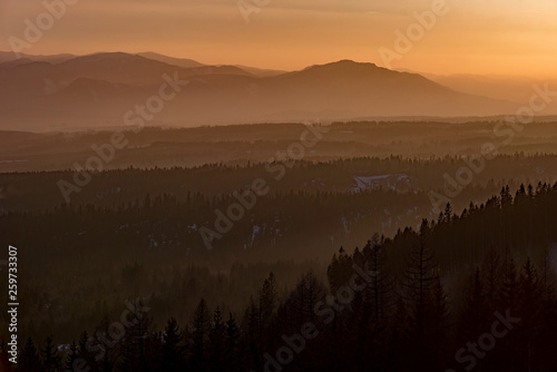 Sunset above Liptov valley with Low Tatras in background, Slovakia
