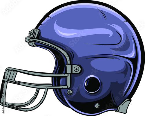 American football helmet vector illustration.  Indigo, hand drawn helmet for american football player with black outline.