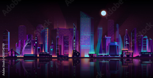Leinwand Poster Modern metropolis streets shrouded in darkness cartoon vector background