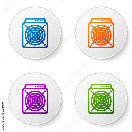 Color ASIC Miner icon isolated on white background. Cryptocurrency mining equipment and hardware. Application specific integrated circuit. Set icons in circle buttons. Vector Illustration