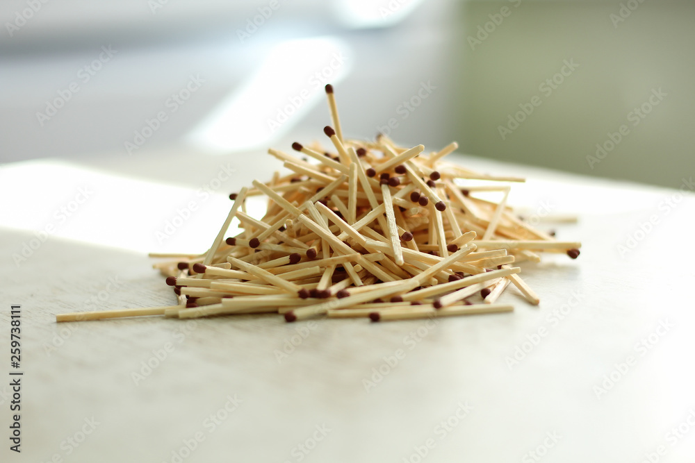 Matches piled up, the risk of fire, concept Matches piled up, the risk of fire, concept