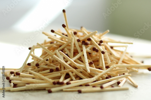 Matches piled up, the risk of fire, concept