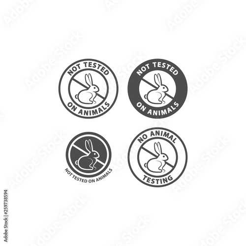 Not tested on animals and no animal testing vector sign. Not tested on animals circle symbol with rabbit. Black isolated no animal testing sign for cosmetics.