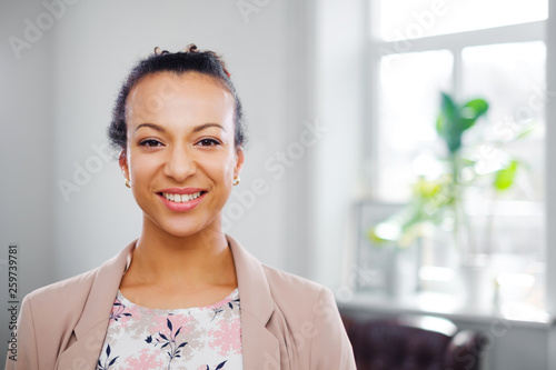 Young black woman face close-up
