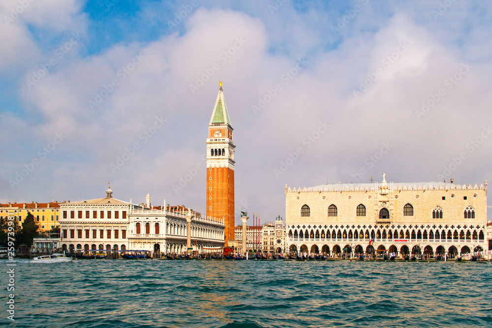 St. Mark's square San Marco , campanile cathedral tower and Doge's Palace, Venice, Italy