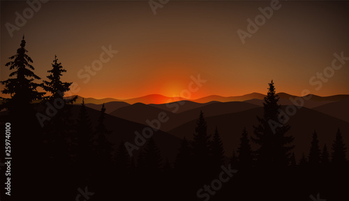 Mountain landscape. Brown shades. Sunset.