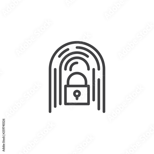 Fingerprint lock line icon. linear style sign for mobile concept and web design. Finger print lock outline vector icon. Touch id cyber security symbol, logo illustration. Pixel perfect vector graphics