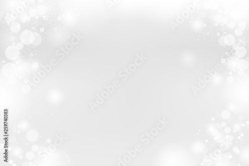 White abstract background, silver glitter falling Bokeh, Christmas winter snowy vector illustration