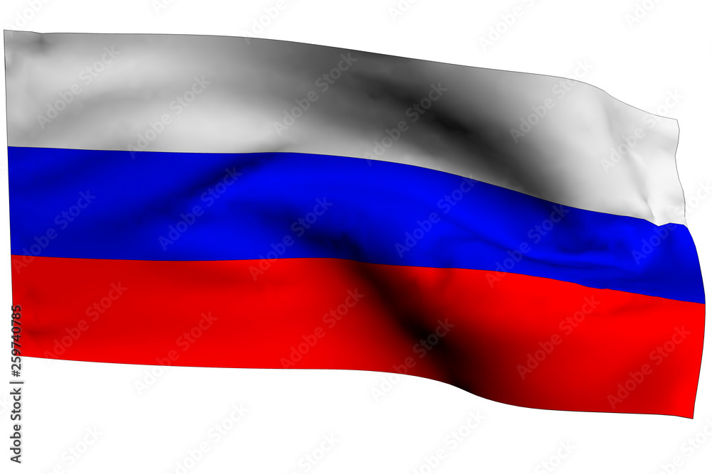 Fototapeta premium Waving Russian flag on a white background, isolate.