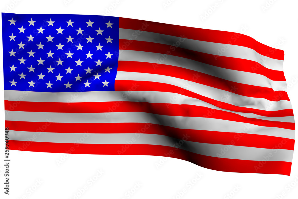 Fototapeta premium Waving flag of the United States of America on a white background, isolate.