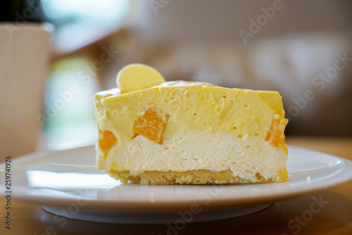 piece of mango cheesecake