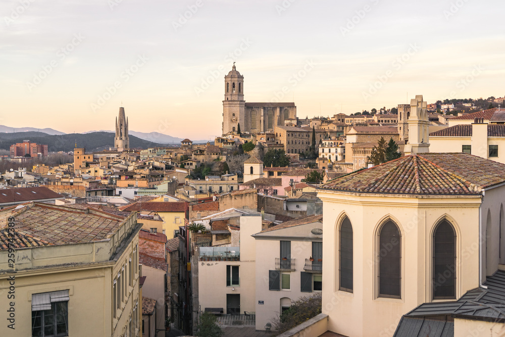 View of the city of Girona at sunset