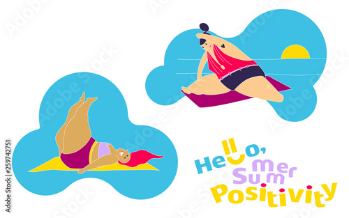 Funny Happy Fat Girl on the Summer Beach