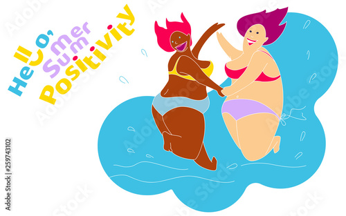 Funny Happy Fat Girl on the Summer Beach