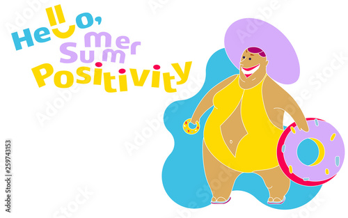 Funny Happy Fat Girl on the Summer Beach