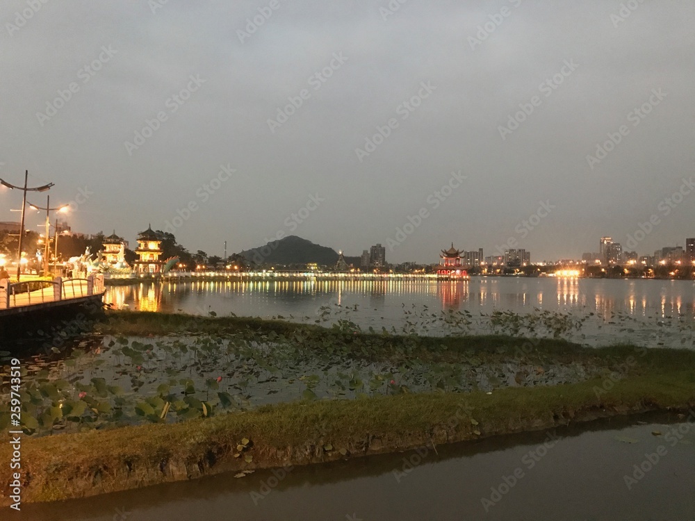 Lotus Lake near the Dragon and Tiger Pagodas (龍虎塔) in Zuoying District, Kaohsiung, Taiwan Lotus Lake near the Dragon and Tiger Pagodas (龍虎塔) in Zuoying District, Kaohsiung, Taiwan