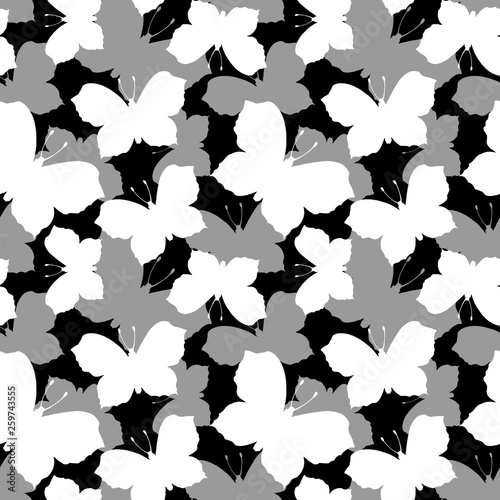 Seamless pattern with butterflies. Black and white background