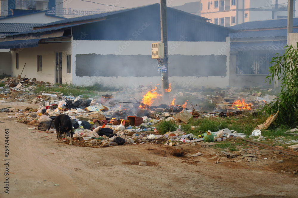 Incineration des poubelles dans la rue