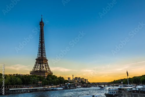 Sunset in Paris with a view on the Eiffel Tower - Paris, France
