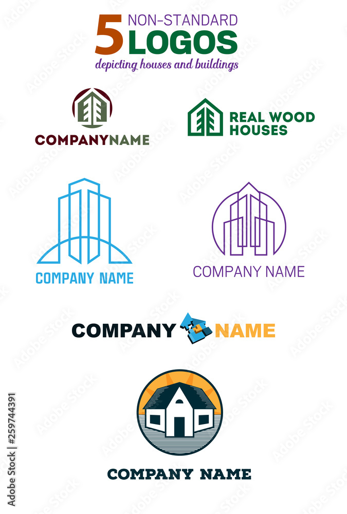 5 non-standard logos depicting houses and buildings