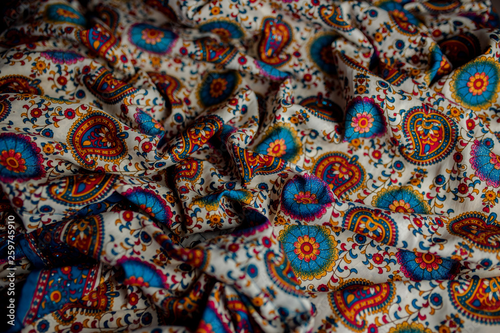 Indian colorful fabric with red, blue and green colors. Indian colorful fabric with red, blue and green colors.