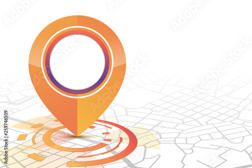 Gps icon mock up orange color technology style showing on the street.isolate white background