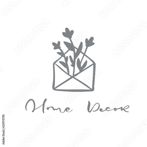 Hand drawn Simple floral icon vector from nature Florist Logo beauty, organic cosmetic, photography, wedding, hygge home decor. Calligraphic Flower outline illustration. Linear botanica symbol for gre