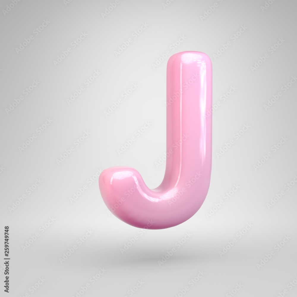 Bubble Gum pink letter J uppercase isolated on white background