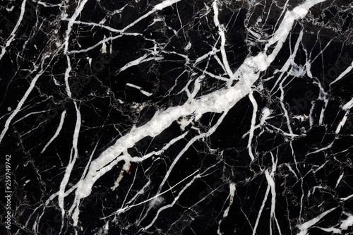 White pattern natural detailed structure of black marble (Marquina) texture for interior or product design. Abstract dark background.