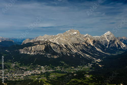 Faloria Mountain and Cortina d'Ampezzo town, in Dolomites, Italy photo