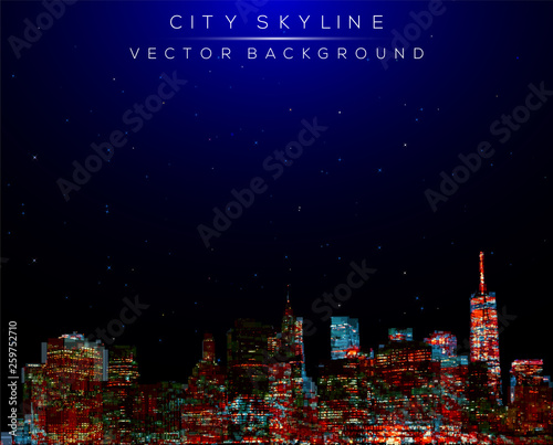 Modern city life abstract background design with geometric shapes. City at night, conceptual vector illustration.