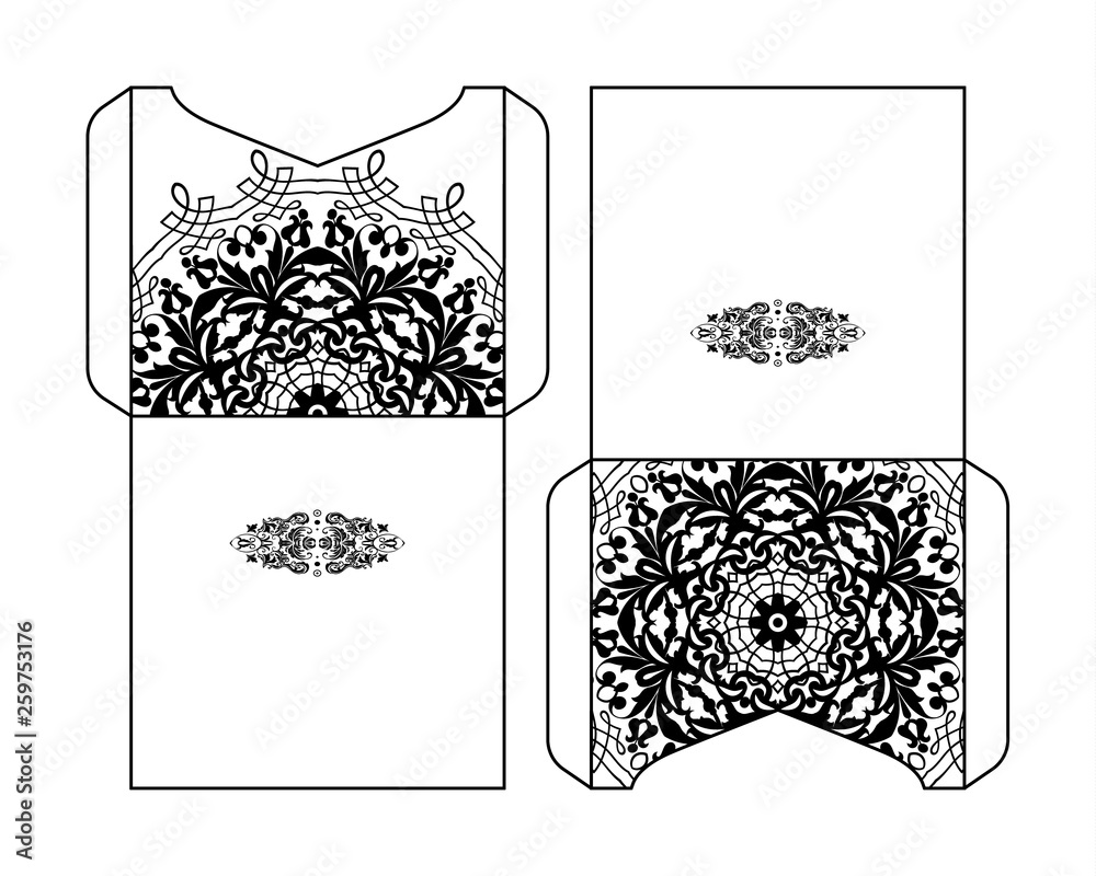 Square gate fold laser cutting wedding invitation card template vector