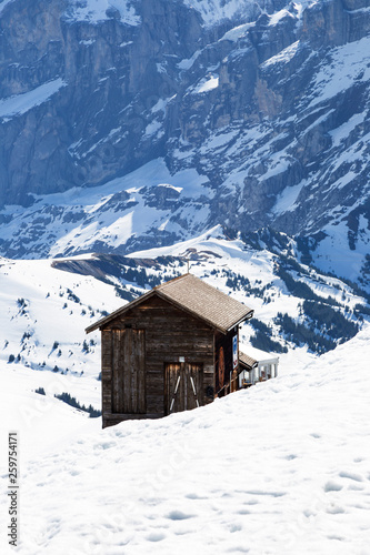 Fototapeta Naklejka Na Ścianę i Meble -  Ski hut shop center at First peak in Grindelwald , Berne Switzerland