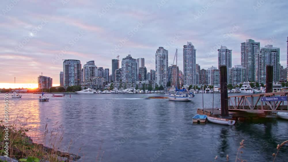 Timelapse of False Creek and City Skyline at sunset, Vancouver, British Columbia, Canada Timelapse of False Creek and City Skyline at sunset, Vancouver, British Columbia, Canada