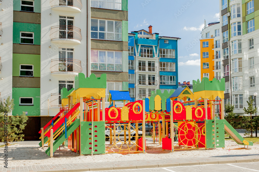 New children's playground near a apartments building