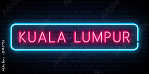 Kuala Lumpur neon sign. Bright light signboard. Vector banner.