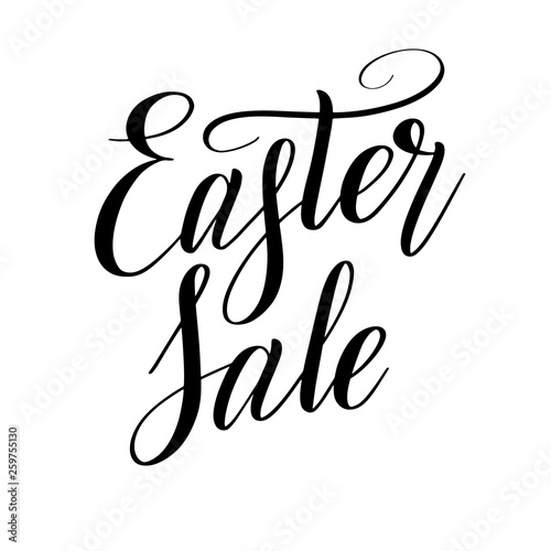 Easter Sale. Design element. Black isolated cursive. Brush pen lettering. Calligraphic style. Hand written inscription. Vector script.
