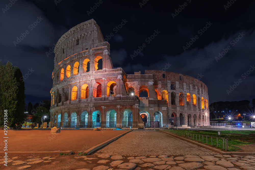Rome, Italy. The Colosseum or Coliseum at night