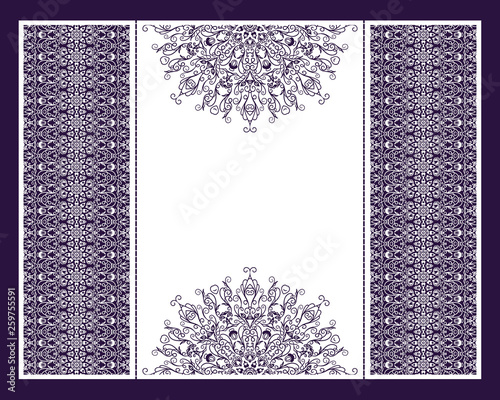 Vector envelopes for wedding invitation with laser cut pattern. Mandala, layout, design, Eastern, ethnic style wedding invitations. Collection envelopes for laser cutting mandala
