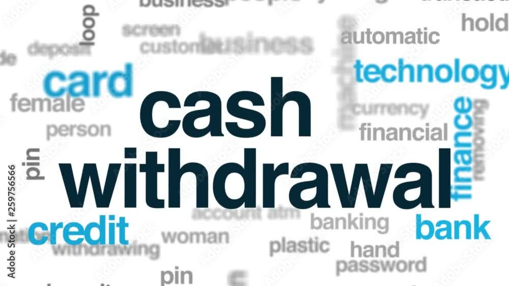 Cash withdrawal animated word cloud. Kinetic typography.