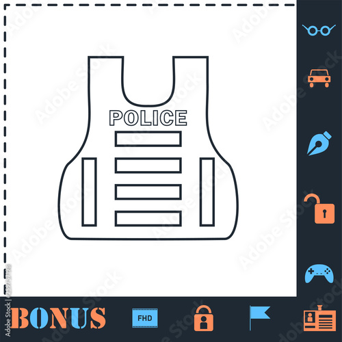 Police flak jacket or bulletproof vest icon flat