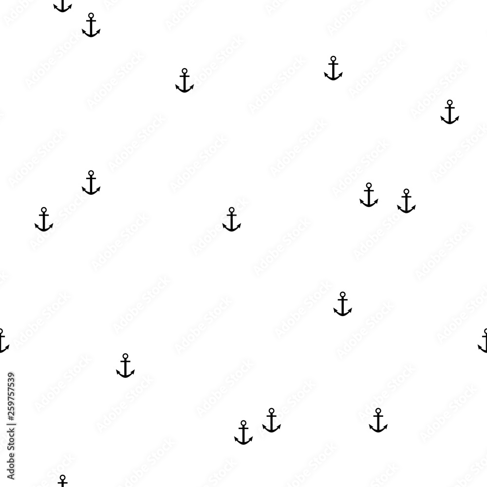 The seamless pattern with little black anchors on white background. Vector.