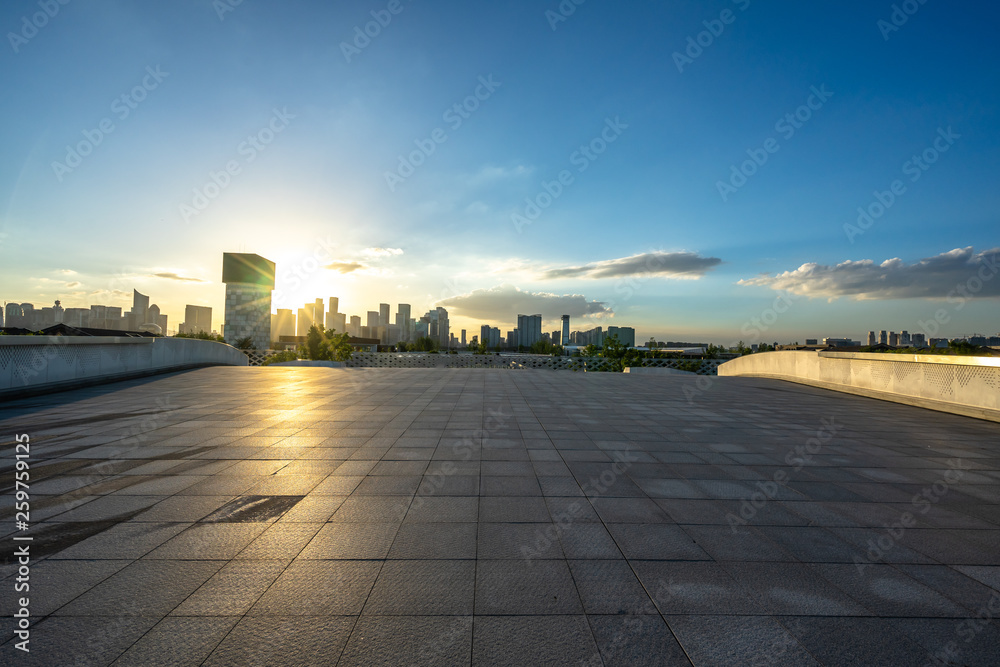 panoramic  city skyline with empty square