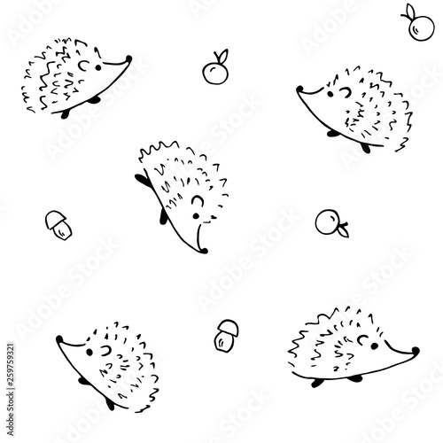 Hedgehogs. Seamless vector pattern. Hand drawing texture	