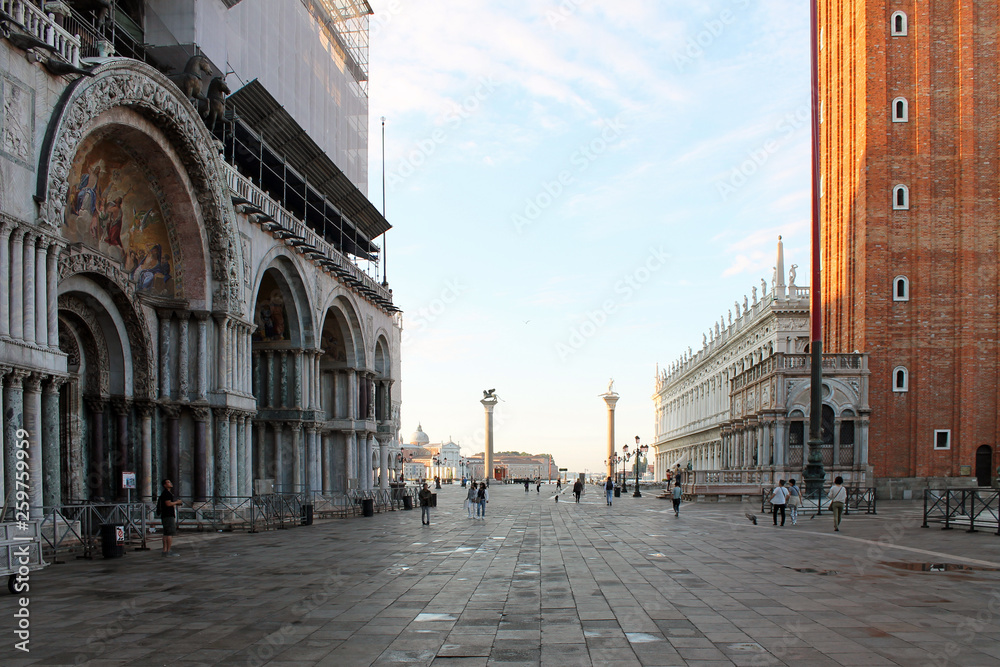 Empty St. Mark's Square in Venice Italy early in the morning