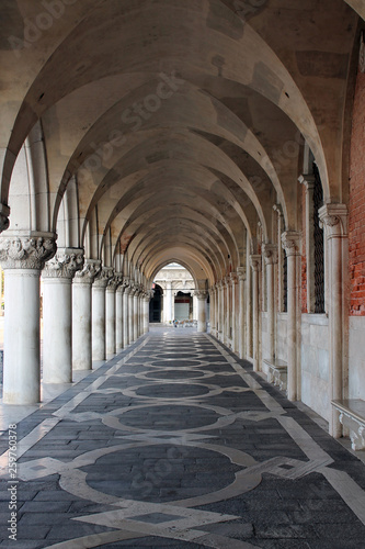 Gallery with columns in the street Venice Italy