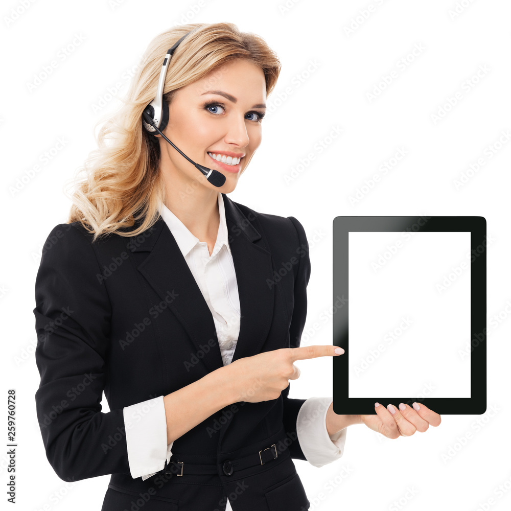 support phone operator showing blank no-name tablet pc monitor support phone operator showing blank no-name tablet pc monitor