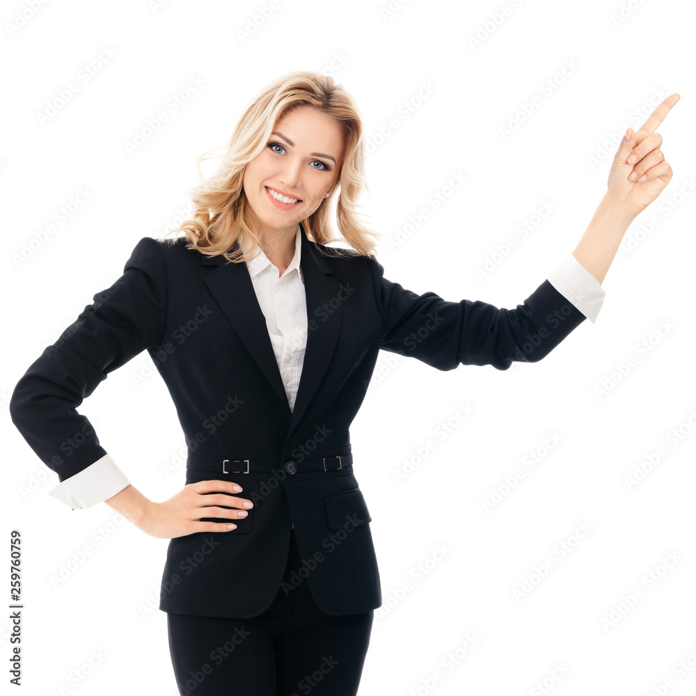 businesswoman, showing something or copyspace businesswoman, showing something or copyspace