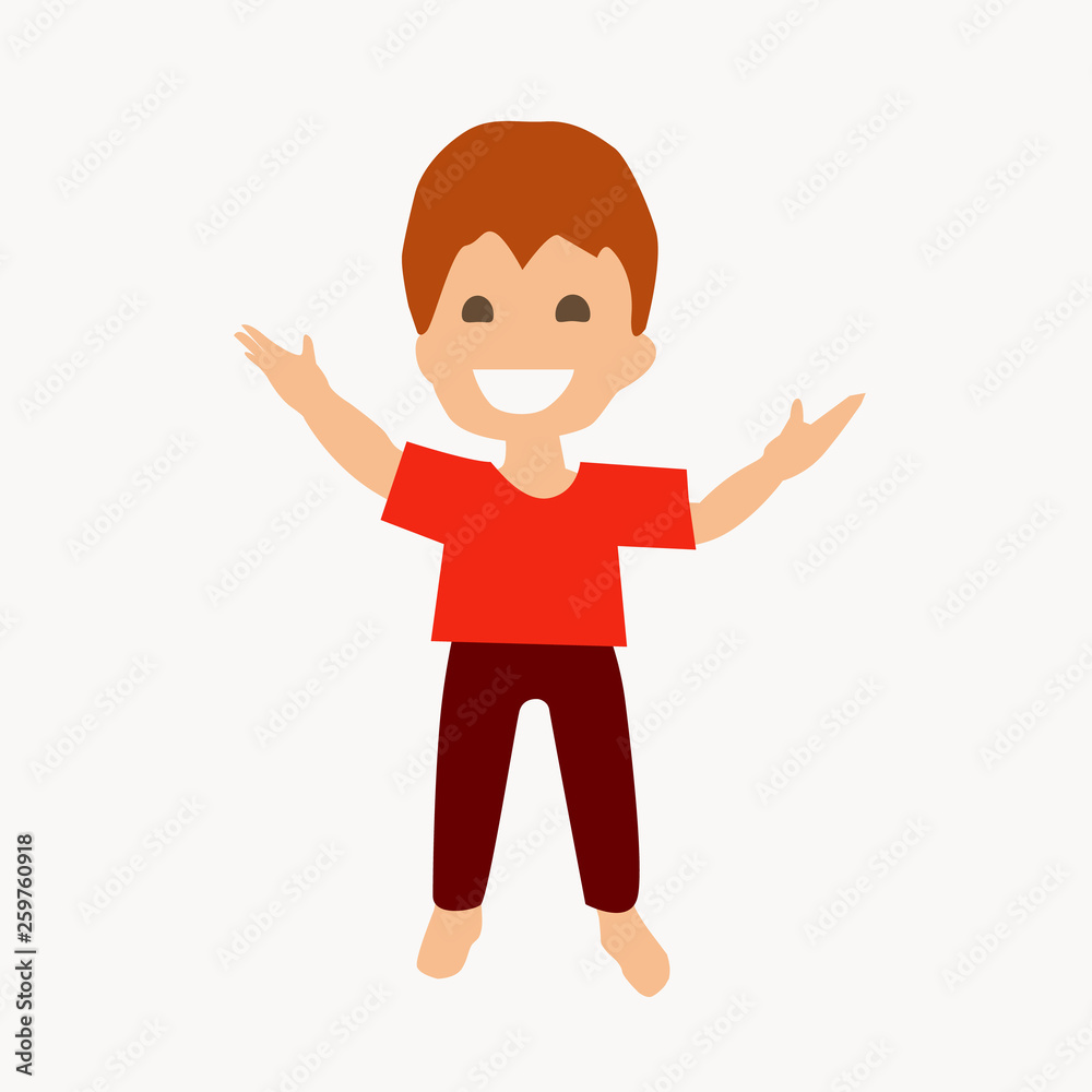 Bright illustration with smiling boy. Isolated boy with white background.