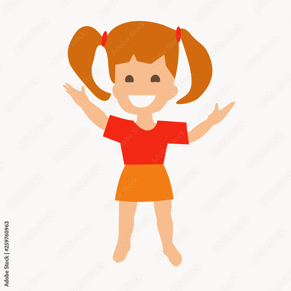 Bright illustration with smiling girl. Isolated boy with white background. Bright illustration with smiling girl. Isolated boy with white background.